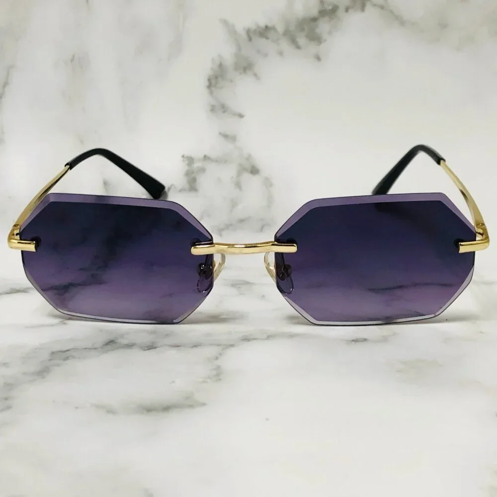 Men Sunglasses Gradient Black Lens Rimless Luxury Retro Shades Gold Metal Lentes